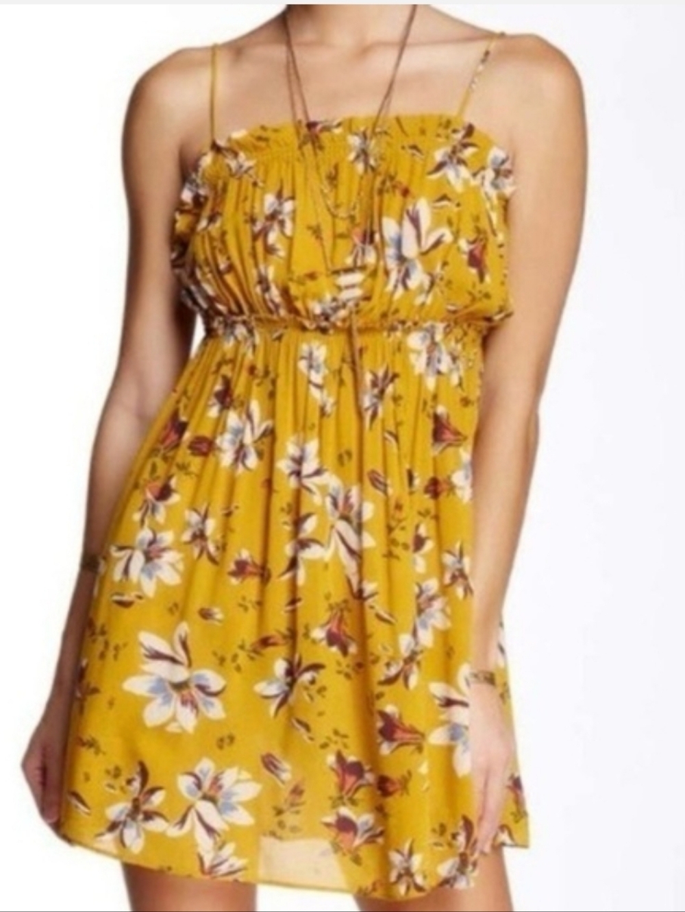Intimately Free People Jolene Slip Dress Mini Floral Yellow Combo Small